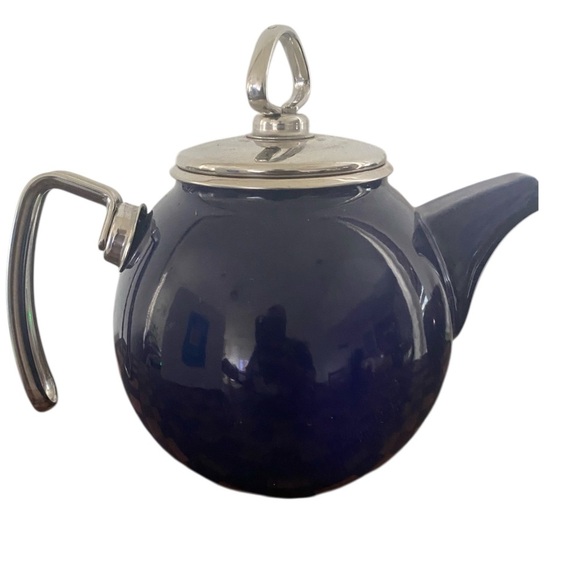 Vintage Chantal Dark Blue Tea Kettle Enamel On Steel With Stainless Accents 2QT - Picture 2 of 14